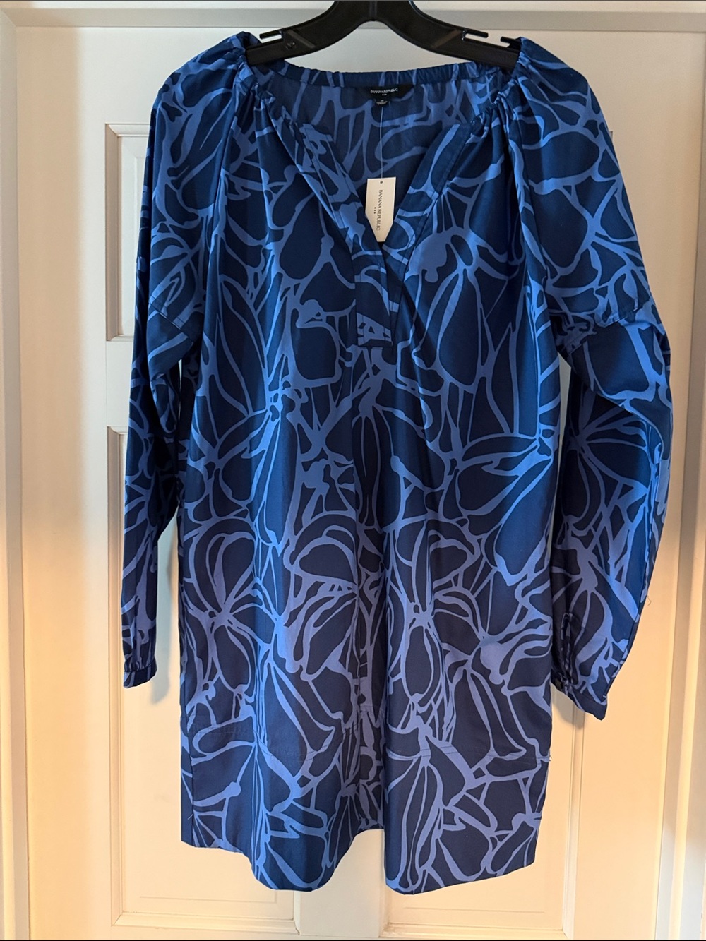 Banana Republic Factory Blue Abstract Print Long Sleeve Tunic